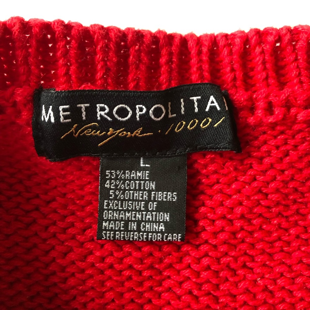 VTG Metropolitan 10001 Red Ugly Christmas Pullover Sweater Rosettes & Ribbons L - Picture 12 of 14